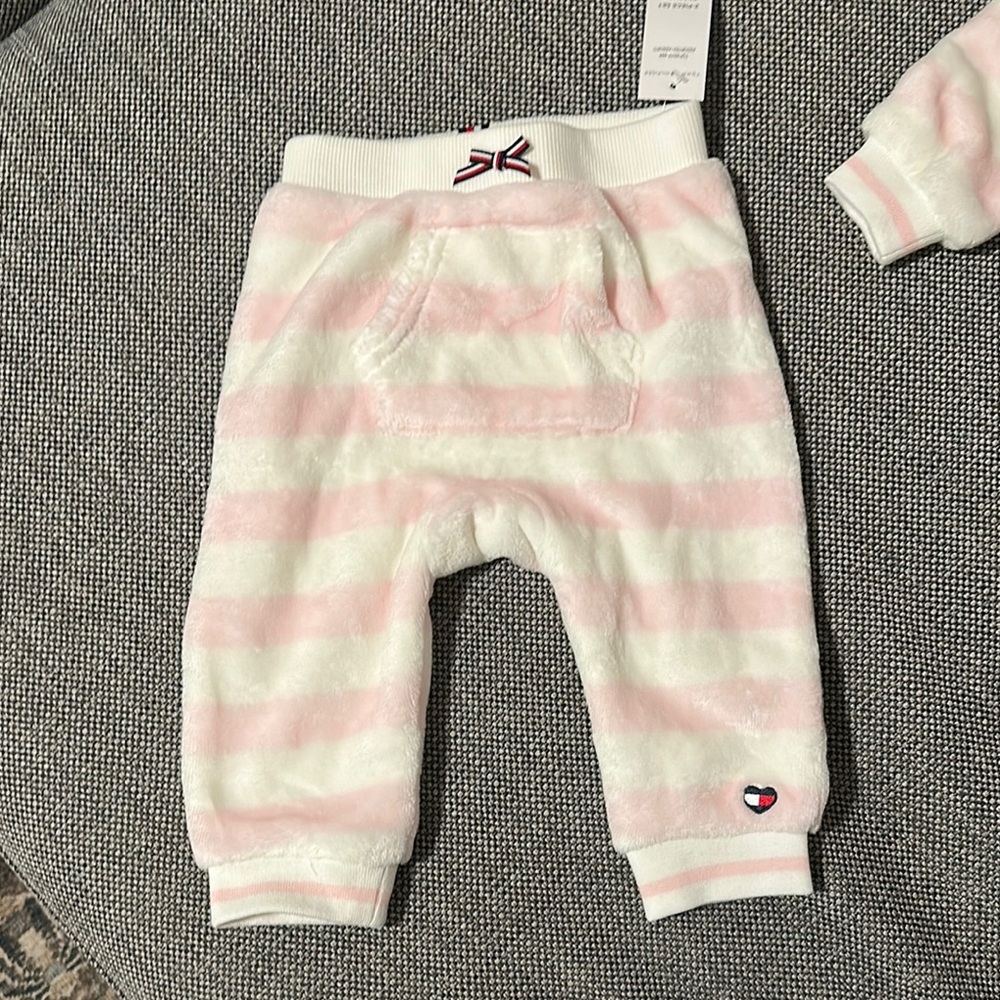 Tommy Hilfiger Pink & White Striped Plush Baby Sweatshirt Set - Picture 3 of 3